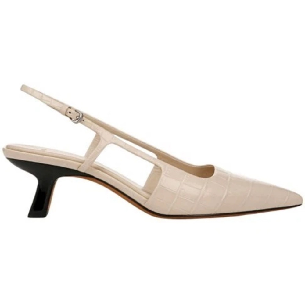 Vince Bianca Croc Leather Slingback Pump Pointy Toe Kitten Heel Size 6.5 NWT - Picture 2 of 7